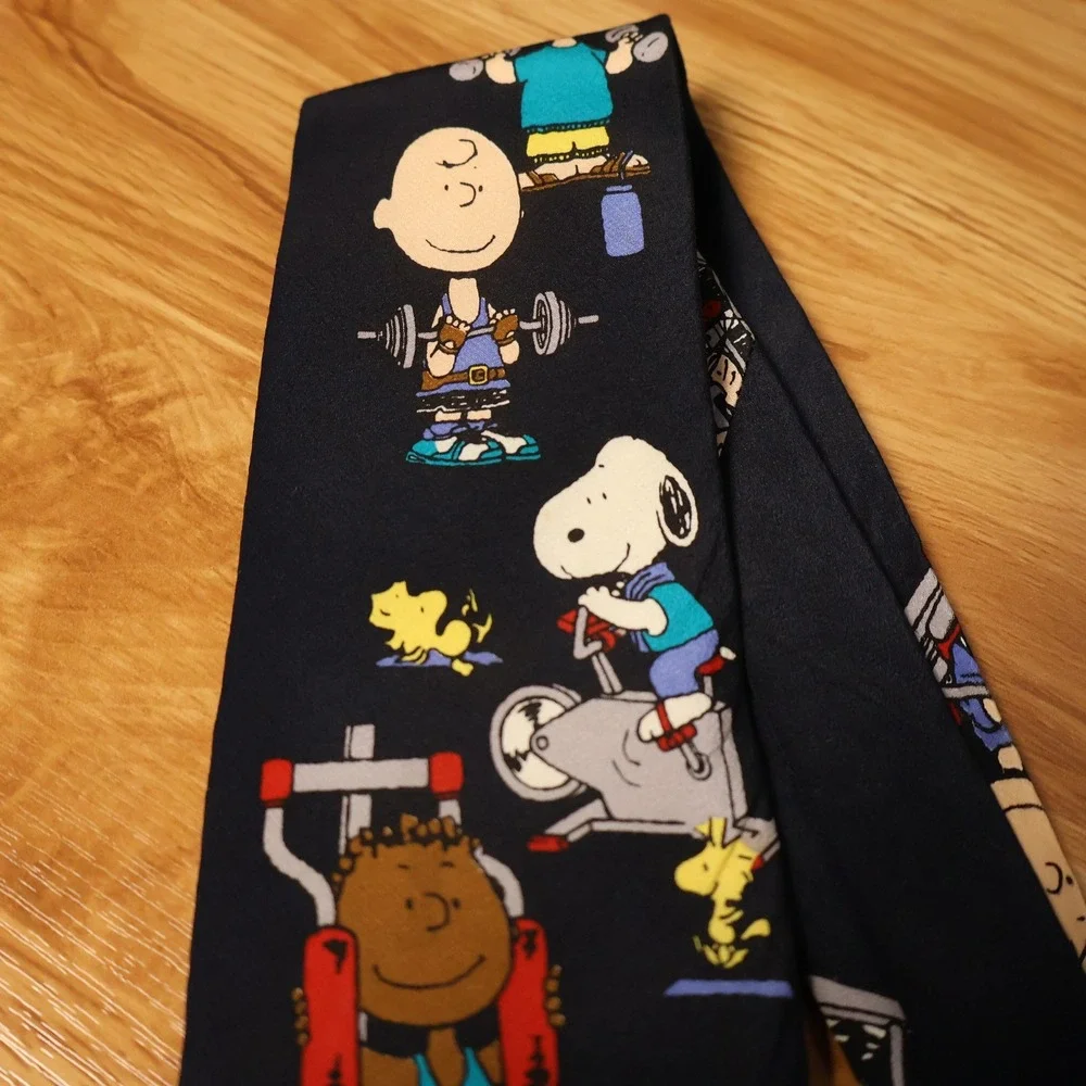 Peanuts Snoopy Gym No Pain No Gain Tie Mens Black Vintage Novelty Silk USA Made